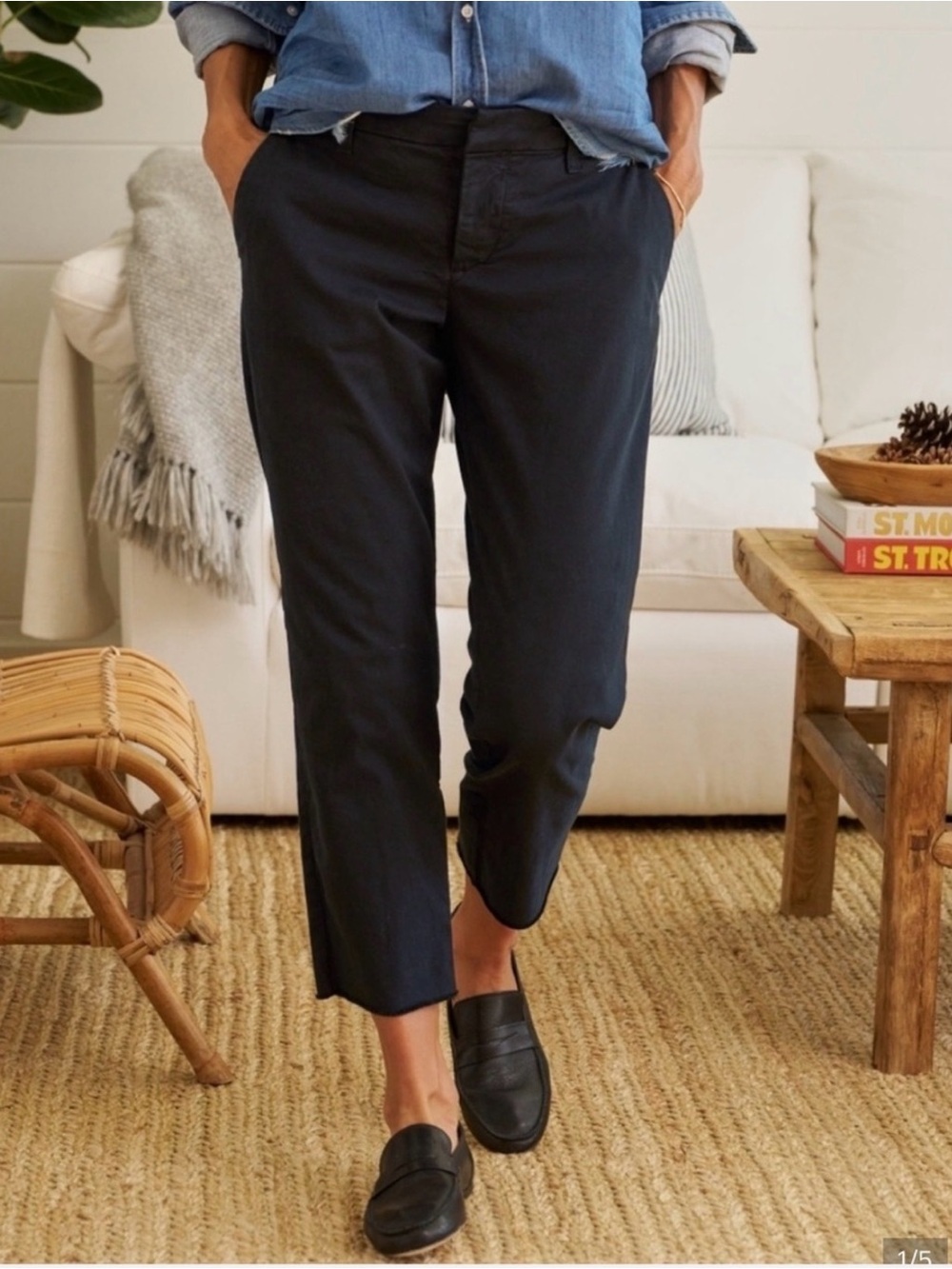 Frank & Eileen Wicklow Italian Chino Pants Size 0 Washed Black Cropped Raw Hem